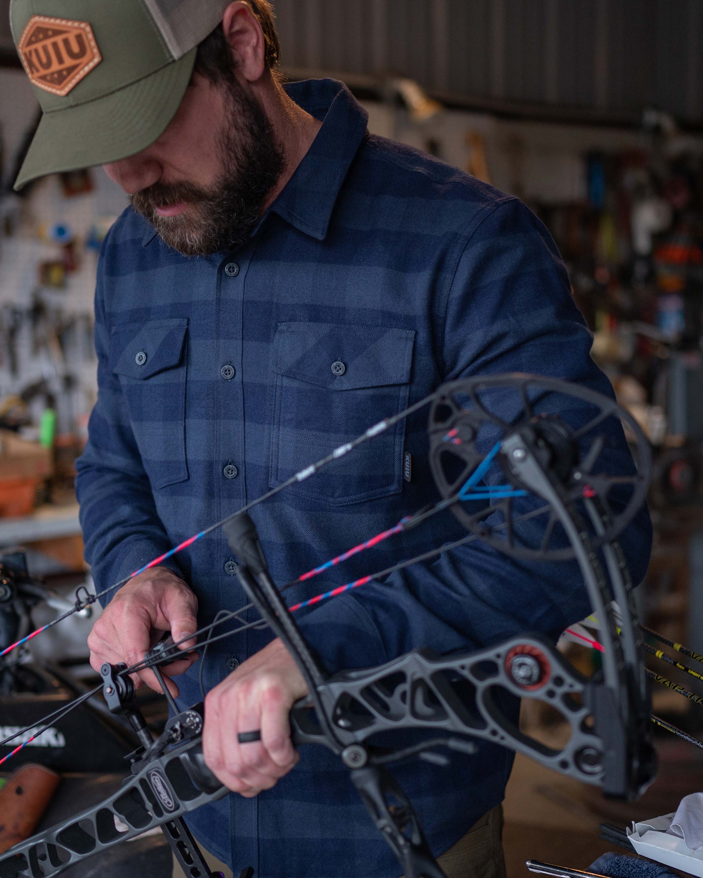 Field Flannel Shirt | Steel Blue Buffalo Check - Image 3